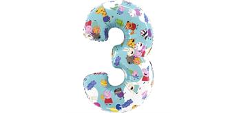 Zahlen-Folienballon Zahl 3 Peppa Pig 66 cm ohne Füllung