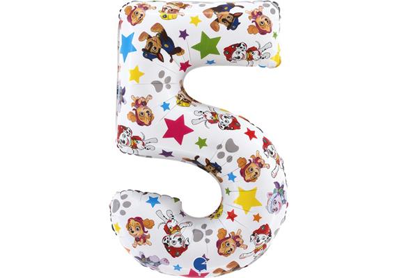 Zahlen-Folienballon Zahl 5 Paw Patrol 66 cm ohne Füllung
