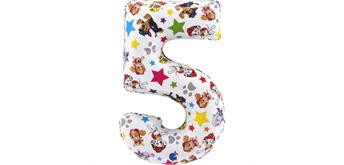 Zahlen-Folienballon Zahl 5 Paw Patrol 66 cm ohne Füllung