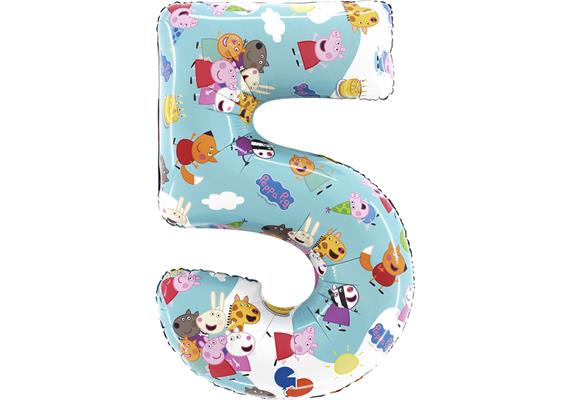 Zahlen-Folienballon Zahl 5 Peppa Pig 66 cm ohne Füllung