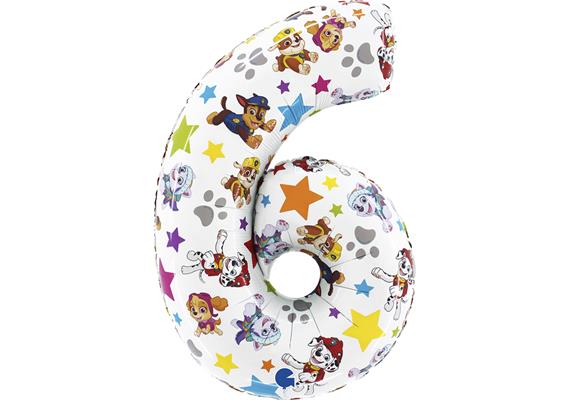 Zahlen-Folienballon Zahl 6 Paw Patrol 66 cm ohne Füllung