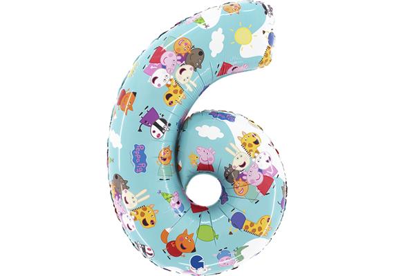 Zahlen-Folienballon Zahl 6 Peppa Pig 66 cm ohne Füllung